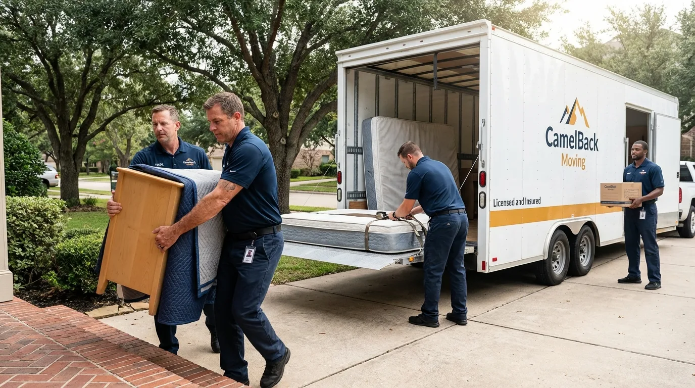 Crew loading residential truck for cross-state move from Morovis, PR